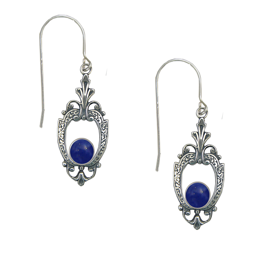 Sterling Silver Victorian Lapis Lazuli Drop Dangle Earrings